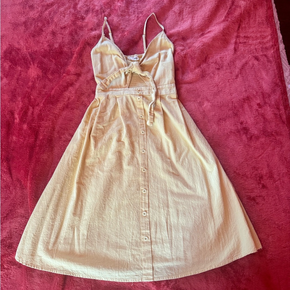 Elegant Butter Yellow Faux Button Down Tie Front Dress